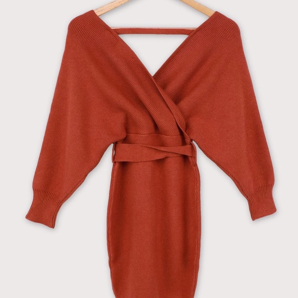 Lulu's Modena Rust Brown Dolman Sleeve Bodycon Sweater Dress, Size M - Picture 4 of 5